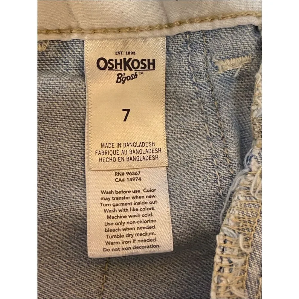 Oshkosh B’gosh Light Wash Denim Short Overalls with Bib Pocket Size 7